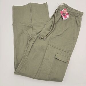 ROXY  Wide Leg High Rise Cargo Pants Casual Women's Size S/8 Green Drawstring‎